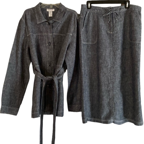 Chadwicks Other - Vintage Chadwick's Heathered Blue 100% Linen Jacket and Skirt Coord Set Tall